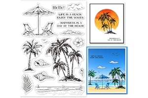 ‎GLOBLELAND GLOBLELAND Kokosnusspalme Klare Stempel Für Die Kartenherstellung Dekoratives Meer Strand Urlaub Möwe Muschel Transparente Silikonstempel Für DIY Scrapbooking Zubehör Prägung Papier Karte Album