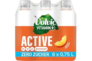 Volvic Vitamin+ Active Peach - Soft Drink with Caffeine, Magnesium and Vitamins - No Sugar and No Calories - 6 x 0.75 L