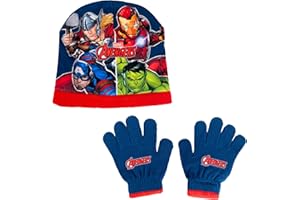 Marvel Avengers Gorro y Guantes para Niño, Conjunto de Invierno para Niños, Accesorios de Invierno Infantil de Los Vengadores Thor Hulk Iron Man y Capitan America - Azul