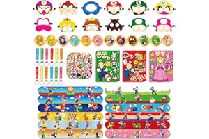 Deluisho Cadeau Mario Anniversaire, Mario Fête D'anniversaire pour Enfants, 107PCS Decoration Mario Incluant des Masques de Mario, Des Badges, Des Porte-clés, Des Anneaux de Pression, Des Autocollants