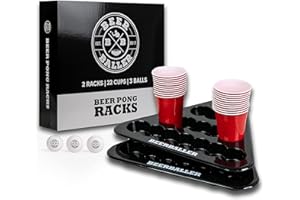 BeerBaller® Racks - Set da Beer Pong con 2 portabibite, 22 Bicchieri da Beer Pong e 3 Palline da Beer Pong | Trasforma Qualsiasi Tavolo in Un Tavolo da Beer Pong! | Gioco da Bere | Gadget per Feste