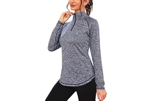 iClosam Camiseta Deporte Mujer de Manga Larga 1/4 Zip Camisetas Deportiva Mujer Ropa Fitness Corriendo Tops