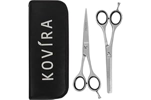 Kovira Profi Friseurscheren Set 2-teilig - Haarschere 14cm - Effilierschere Scharf Haarschneideschere zum Haare Schneiden und Ausdünnen - Haar Schere Friseurschere Friseurscherenset für Zuhause