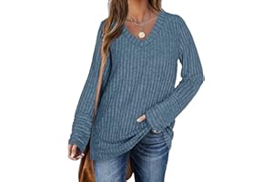 DUOEASE Pulls Femme col en V Casual Manches Longues Sweatshirts