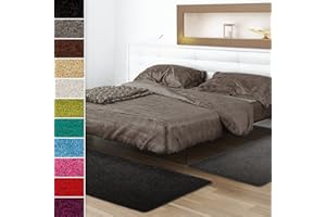 ‎FLOORDIREKT Shaggy-Bettumrandung Sphinx - 3-teiliges Läufer-Set für das Schlafzimmer - Hochflor Bettvorleger in vielen Farben (B: 67 cm | L: 1 x 240 cm + 2 x 140 cm, Schwarz)