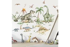 ‎WONDEVER wondever Wandtattoo XXL Dinosaurier Groß Wandaufkleber Kinder Dino Pflanzen Vulkan Wandsticker Wanddeko für Jungen Babyzimmer Kinderzimmer Spielzimmer