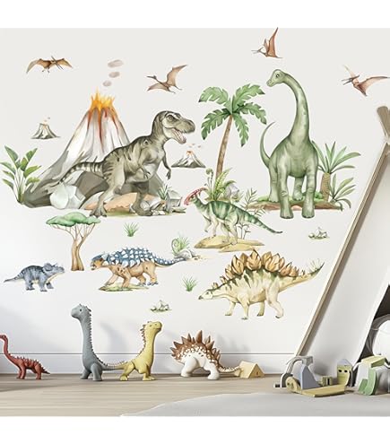 Aminata Kids Biancheria Da Letto Dinosauri 135x200 Cm, Cotone, Set Con Federa 80x80 Cm, Verde, T-Rex - 5