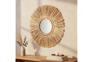 levandeo Tångspegel, diameter 55 cm, rund, bohemisk, naturlig bohochic-dekoration