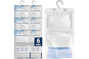 CUQOO Hanging Wardrobe Dehumidifier Bags – Disposable Moisture Absorber 6-Pack Sachets for Wardrobes; Hanging Dehumidifier Bag for Closet, Windows & Home Condensation Absorbers