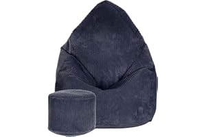 DreamRoots Pouf Poltrona Sacco Moderno e Morbido di Velluto - Poltrona Sacco Pouf 80x80x120 cm Include Poggiapiedi e Fodera - Puffo per Sedersi - Pouf Poggiapiedii - Bean Bag