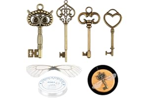 SANNIX 30 Pièces Clés Squelette en Bronze Clés Vintage Decoration Volantes Charmes avec Ailes de Libellule de Fil Perlé,Breloques Antique Bricolage pour DIY Pendentifs Colliers Clés Artisanales