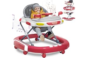 FK Sports Baby Walker | 2-in-1 Baby Walker for Boys and Girls | Removable Feeding Tray, Music, Foldable, 4 Height Adjustable, Easy Fold Frame for Storage, Silent Wheels, Ages 6-18 Months