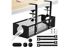 GEEGEAR Bandeja de Organizador Cables Escritorio, Bandeja de Gestión de Cables para Debajo del Escritorio Sin Taladrar Organizador Cables Mesa Almacenamiento Debajo de la Mesa para Hogar y Oficina