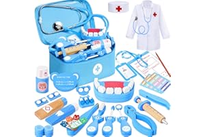 Ophy Arztkoffer Kinder ab 3 Jahre, 40-TLG. Holzspielzeug Doktorkoffer für Jungen & Mädchen, Zahnarzt Spielzeug Kinder, Rollenspiele Arztkoffer mit echtem Stethoskop & Zubehör