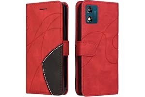 WUHAIZHER Motorola Moto E13 Case Geometric, Shockproof Wallet Case PU Leather with Card Slots Folding Stand Magnetic Scratchproof Protect Flip Cover for Motorola Moto E13 Phone Cases, Red