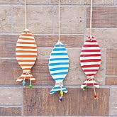 Bodrum Balık Dekoratif Duvar S&uuml;s&uuml;, &Ccedil;izgili Balık, Turuncu, Mavi ve Kırmızı, 3'l&uuml; Set