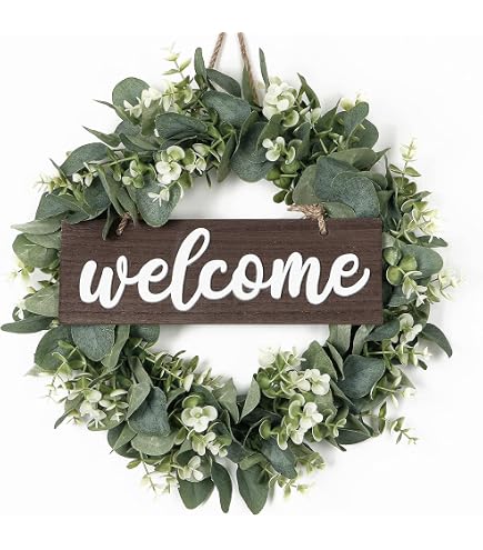 Couronne D'eucalyptus Artificielle - 45 Cm - Décor De Porte, Mur Ou Cheminée - Style été/printemps - Réaliste Et Sans Entretien
