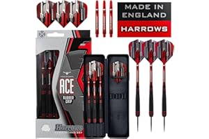 Harrows Ace Rubber Brass Steel Tip Darts Set 20g, 22g, 24g & 26g - Includes Supergrip Shafts, Micron Marathon Flights & Travel Case - 10pc Set