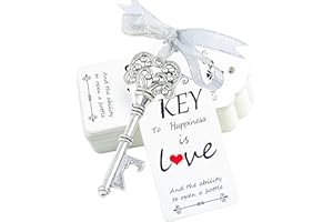 Aokbean 52pcs Antico Rustico Vintage Scheletro Chiave Apribottiglie Bomboniera Ospite Regalo Souvenir Set con Scorta Carta e Nastro di Ringraziamento (Argento Antico)