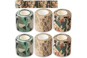 FlyWave Nastro Mimetico 50mm x 4.5m, 6 Rotoli Bendaggio Coesivo Mimetico All'aperto, Nastro Adesivo Mimetico, Per Fotografia di Caccia in Campeggio All'aperto Benda Coesiva