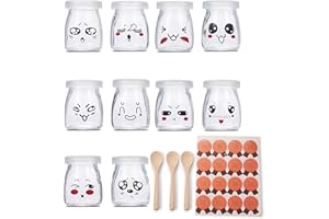 Supremery Słoiki na jogurt, 10 sztuk, z pokrywką, słoiki na przystawki i desery, idealne do przygotowywania i prezentowania potraw, kompatybilny z Thermomix TM6 TM5, szklanki na jogurt, 100 ml z 3 łyżeczkami