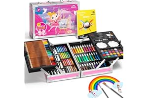 WEEKSUN 145 Pieces Art Set in Castle Theme, Drawing Kit with Crayons, Oil Pastels, Colored Pencils, Sketch Pencils, Watercolor Cake, etc, Art Supplies Gift for Kids Teens Adults Artists