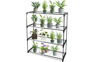 DIVCHI 4-Tier Garden Storage Shelves | Shelving Unit | Greenhouse Shelf | Shed Rack | Plant Racks | Garage Racking | Green House Staging - Easy No Tool Assembly (Pack Of 1) (Flower Pots Not Included)
