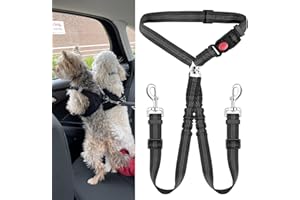 HZHSSG Cinturon Perro Coche, 2 Perros sin enredo Cinturón de Seguridad elástico Duradero para el Coche, 2 en 1 Ajustable Reflectante Seguro Doble Perro Coche arnés Divisor para Viajar