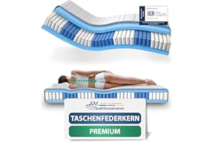 ‎AM QUALITÄTSMATRATZEN AM Qualitätsmatratzen Premium Taschenfederkernmatratze 140x200cm H3 24cm - Made in Germany & Oeko TEX Siegel - 7 Zonen Federkernmatratze 140x200 mit Lyocell Bezug - Orthopädische Matratze 140x200 H3