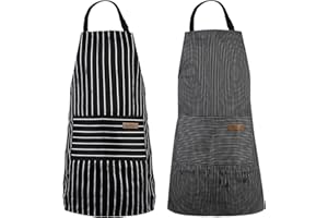 Venditer Grembiule da Cucina Chef, 2 Pezzi da Ristorante BBQ Bar, Regolabile con Tasche per Uomo e Donna, Nero