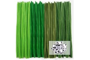 TOAOB THE ONE AND ONLY BABY TOAOB 100 Piezas Chenilla Limpiadores Pipas 4 Diferentes Verde Oscuro de Color 30 cm de Largo y 6 mm de Ancho con Ojos Móviles Autoadhesivos Negros para Manualidades y Decoración del Hogar