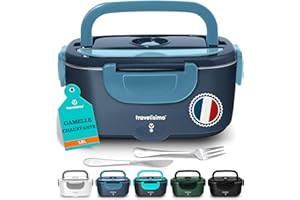TRAVELISIMO Gamelle Chauffante 80W Lunch Box Chauffante 1,5L Chauffe Plat Voiture 3 en 1 220V 24V 12V, Gamelle Chauffante Allume Cigare, Acier Inoxydable, Boite Chauffante Repas pour Voyage et Bureau
