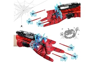 Hyran Guanti Spara Ragnatele Spider, Set di 2 Launcher Glove + 2 Guanti Cosplay per Bambini, Supereroi Giocattoli, Spider Bambino per Regali Giocattolo Halloween Dress Up Giochi