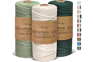 OurTop Premium Makramee Garn 3er Set, 3mm x 100m Macrame Cord Makramee Schnur Makramee Kordel, Garn für DIY Handwerk, Weben Dekoration, Hängepflanze Pflanze Aufhänger(Natur, Hellgrün, Dunkelgrün)