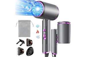 Vbrisi Hair Dryer,2400W Foldable Ionic Blow Dryer, Professional Travel Hair Dryer with Hot/Cold Button, 3 Heats, 3 Speeds, AC Motor Salon Hairdryer with Diffuser and Storage Bag(Gray-Purple)