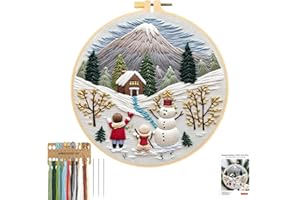 JSRQT Natale Kit Ricamo Principianti,Pupazzo di Neve Ricamo a Mano a Punto Croce per Adulto,Christmas Ricamo Starter Kit con Istruzioni