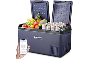 AAOBOSI Frigo Auto 75L: Frigo da Campeggio Doppia Zona con Controllo APP, 12V/220V, IPX4 Impermeabile, -20°C a 20°C – Ideale per Auto, Camion, Camper, Barca & Presa di Corrente