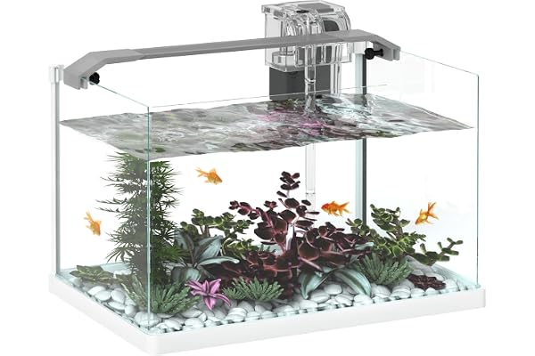 PawHut Aquarium en Verre avec lumières LED, Aquarium de 20L, avec Pompe à Filtre, pour Poissons Combattants, Poissons Rouges, Blanc