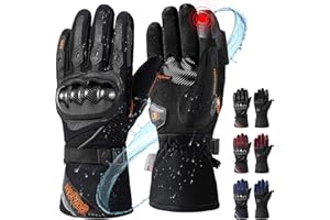 ‎BORLENI BORLENI Winter Motorradhandschuhe Herren, Motorrad Handschuhe Herr Warm Winterhandschuhe Wasserdicht Winddichte mit Touchscreen Knöchelschutz Schwarz Blau Rot M-XXL