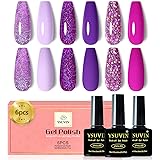 YSUVIN Smalto Semipermanente Unghie, 6 Colori Serie Viola, Scuro, Chiaro, Glitterato, Soak Off UV/LED Lampada Diy Manicure Na