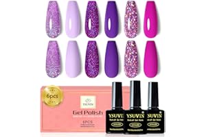 YSUVIN Vernis Semi Permanent Violet, 6 Couleurs Pailleté Violet Lilas Rose Foncé Violet Diamant Brillant D'été Vernis Gel Ongles Soak Off UV Nail Art Salon Manucure Kit, Cadeaux Beauté