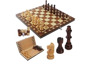 NUANGOO Scacchiera in Legno,3 in 1 Scacchiera,34x34cm Scacchiera Magnetica in Legno,Scacchiera Portatile, Dama gioco da Tavola adatto a Bambini, Adulti, Feste, Attività Familiari