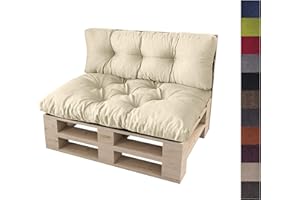 sunnypillow Palettenkissen Auflage Set für Europaletten Indoor und Outdoor Palettenpolster Palettensofa Kissen mit schöner Steppung Set:Sitzkissen 120x80 + Rückenkissen 120x40, Cremefarben