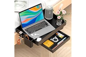 Ronlap Mensola pieghevole da comodino, per letto a castello, organizer per comodino, in plastica, per dormitorio universitario, bambini, con ganci portabicchieri, dimensioni forti con cassetto, nero