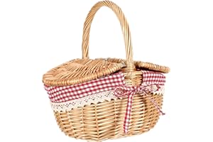 ‎MAGICLULU MAGICLULU Picknickkorb aus Weide mit Einsatz Picknickkorb im Landhausstil mit Deckel Rot Kariert Geschenkkorb Weiden mit herausnehmbarem Einsatz für Picknick, Camping, Erntedankfest