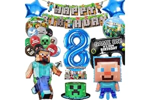 SENCANGXUN Birthday Decoration Boys Decoration Birthday Boy 8 Years Children's Birthday Decoration Gift Boy 8 Years Birthday Decorations with Happy Birthday Garland, Cake Topper and Foil Balloon