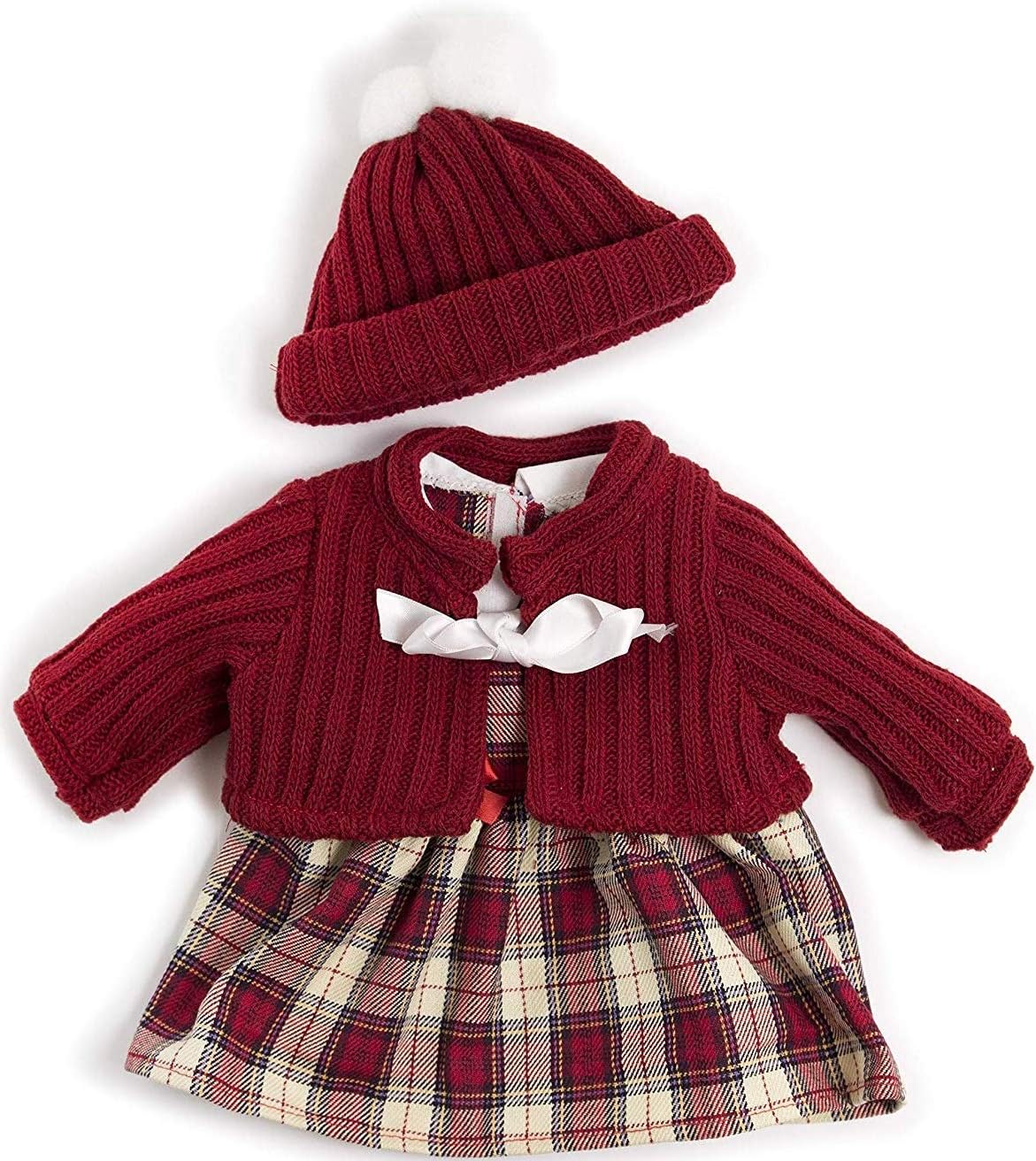Miniland Conjunto Frio Vestido para muñecos de hasta 40cm, Accesorios muñecas, Gorro y Falda | Color Rojo