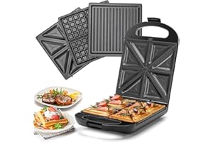 Taylor Swoden 3-in-1 Family Toastie Maker Sandwich Toaster, 4 Slice Waffle Maker Panini Press Deep Filled Removable Plates with Non-Stick Coating, 1200W, Auto Temperature Control - Bruno