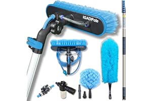 IGAD Pole 24ft(7m) Washing Kit: Water-fed Brush, Short Handle Soap Dispenser and Garden hose tap; Window Cleaning Pole, Water Fed Telescopic Extendable Long Reach Cleaner Equipment