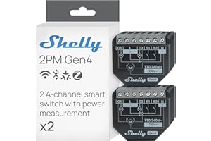 Shelly 2PM Gen4 - Interruptor de relé inteligente WiFi, interruptor de persiana, contador de corriente, 2 canales, 16 A, interruptor de luz, Smart Home, temporizador, Alexa, Google y HomeKit, mate, no
